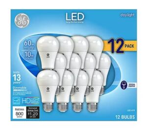 GE Daylight 60 Watt Replacement LED Light Bulbs, General Purpose, Dimmable Light Bulbs 12 Pack (Daylight, 12 Pack) (12)