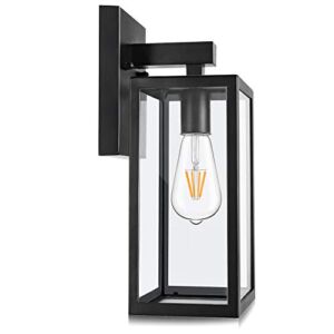 Outdoor Wall Lantern, Exterior Waterproof Wall Sconce Light Fixture, Matte Black Anti-Rust Wall Mount Light with Clear Glass Shade, E26 Socket Wall Lamp for Porch(Bulb Not Included)
