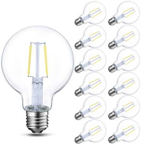 Energetic 12-Pack LED Globe G25 Dimmable Edison Light Bulb, 40 Watt Equivalent, 5000K,350LM, E26 Medium Screw Base, Christmas Light, G80 LED Edison Light Bulb, UL Listed…
