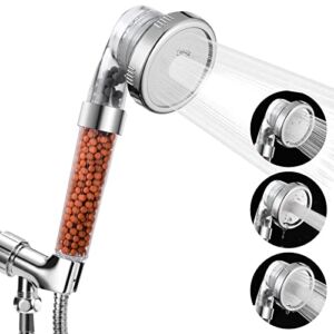 Luxsego Filtered Shower Head, High Pressure Water Saving Showerhead with Filter Beads, 3 Settings Shower Heads with Handheld Spray, Ecowater Spa Showerheads with Hose and Bracket for Dry Hair & Skin