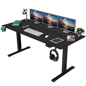 OUTFINE Dual Motor Height Adjustable Standing Desk Electric Dual Motor Home Office Stand Up Computer Workstation with Splice Board (Black, 63″)