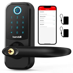 Smart Lock,Hornbill Keyless Entry Door Lock with Handle, Fingerprint Keypad Smart Locks for Front Door, Digital Electronic Bluetooth Entry Door Lock Passcodes Key Fobs Alexa App for Home Office