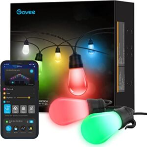 Govee Smart Outdoor String Lights with 15 Dimmable RGBIC LED Bulbs, 48ft IP65 Waterproof Shatterproof Patio Lights, Color Changing Warm White Lights with 40 Scene Modes for Balcony, Backyard