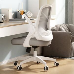 Hbada Modern Desk Comfort Swivel Home Office Task Chair with Flip-up Arms and Adjustable Height, Beige