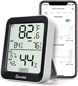 Govee Hygrometer Thermometer H5075, Bluetooth Indoor Room Temperature Monitor Greenhouse Thermometer with Remote App Control, Large LCD Display, Notification Alerts, 2 Years Data Storage Export, Black