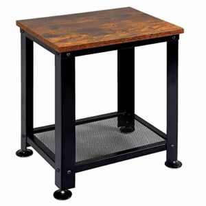 GIOTORENT End Table, Industrial Side Table with Durable Steel Frame, Slim Night Tables with Storage Shelves for Small Space in Living Room, Bedroom and Balcony, Rustic Brown and Black (Black)