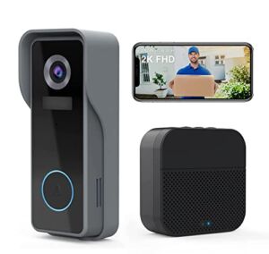 2K FHD Doorbell Camera Wireless, ZUMIMALL WiFi Video Doorbell Camera with Chime, IP66 Waterproof, Motion Detection, Night Vision, 2-Way Audio, Local & Cloud Storage, 2.4G WiFi, 30s Voice Message