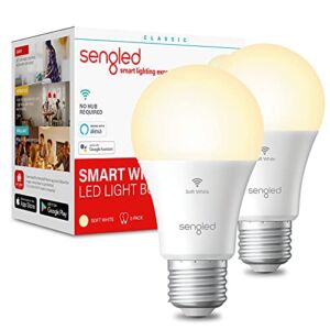 Sengled Smart Light Bulbs, WiFi Light Bulbs, Alexa Light Bulb, Smart Bulbs that Work with Alexa & Google Assistant, A19 Soft White (2700K) No Hub Required, 800LM 60W Equivalent High CRI>90, 2 Pack
