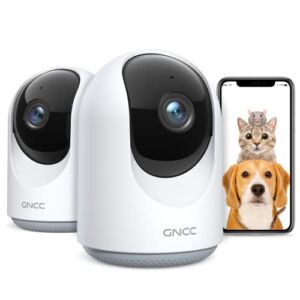 Pet Camera with Phone APP, GNCC Indoor Camera for Baby/Pet/Security(2 Pack), Wi-Fi Camera with Motion/Sound Detection, SD&Cloud Storage, 2-Way Audio, Horizontal Remote, Manual Up and Down