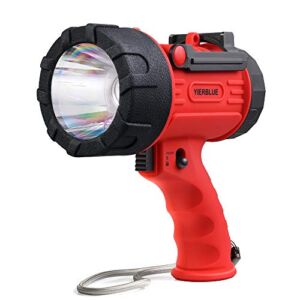 YIERBLUE Rechargeable Spotlight with 2000 Lumen LED, IP67 Waterproof Handheld Flashlight Searchlight with Detachable Red Light Filter, 10000mAh Long Running
