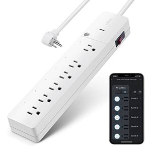 iHome Flow Smart Power Strip Extension Cord, WiFi Surge Protector with 6 Individually Controlled Smart AC Outlets with Flat Plug, Works with Alexa & Google Home for Voice Activation, 3ft