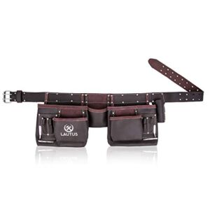 LAUTUS Oil Tanned Leather Tool Belt/ Pouch/ Bag, Carpenter, Construction, Framers, Handyman, Electrician – 100% LEATHER