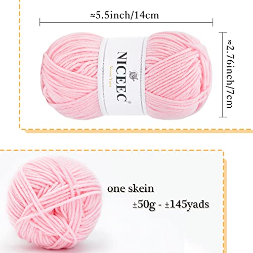NICEEC 6×50g Soft Assorted Colors Yarn Sport Weight Yarn Bonbons Yarn for Crochet Knit 4 Ply Acrylic Yarn for DIY Project Starter Crochet Kit for Kids or Adults(6×145yds)-Pink Series | The Storepaperoomates Retail Market - Fast Affordable Shopping