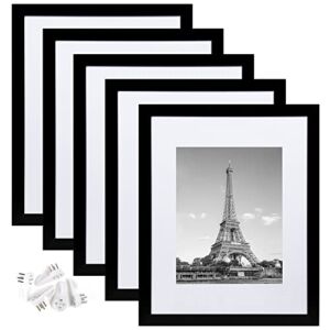 upsimples 11×14 Picture Frame Set of 5, Display Pictures 8×10 with Mat or 11×14 Without Mat, Wall Gallery Photo Frames, Black