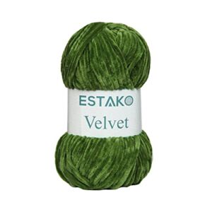 Estako Velvet Chenille Blanket amigurumi Yarn for Crocheting and Knitting Super Bulky 100 gr (132 yds) (1940 – Grass)