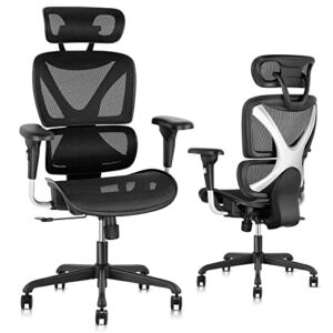 Gabrylly Ergonomic Office Chair, Large Mesh Chair with Lumbar Support, Sliding Armrest & Adjustable Headrest, High-Back Computer Desk Chair with Tilt Function, Swivel Task Chair(Black)