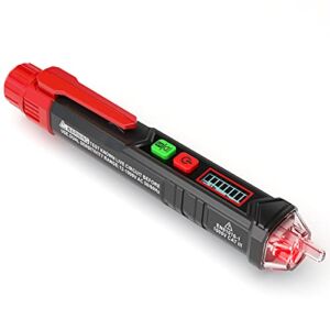 KAIWEETS Voltage Tester/Non-Contact Voltage Tester with Dual Range AC 12V-1000V/48V-1000V, Live/Null Wire Tester, Electrical Tester with LCD Display, Buzzer Alarm, Wire Breakpoint Finder-HT100 (Red)