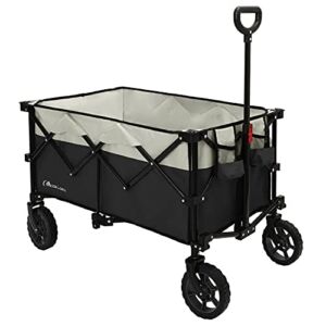 Moon Lence Collapsible Outdoor Utility Wagon Heavy Duty Folding Garden Portable Hand Cart with Universal Wheels, Adjustable Handle & Drink Holders
