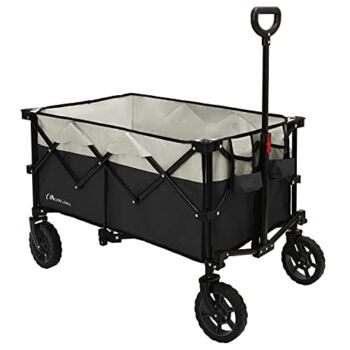 Moon Lence Collapsible Outdoor Utility Wagon Heavy Duty Folding Garden Portable Hand Cart with Universal Wheels, Adjustable Handle & Drink Holders | The Storepaperoomates Retail Market - Fast Affordable Shopping