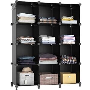 Closet Organizer, 12-cube Closet Organizers and Storage, Portable Closet Storage Shelves, Clothing Storage for Kids, Closet, Bedroom, Bathroom, Office (11.8×11.8×11.8 inch), Black
