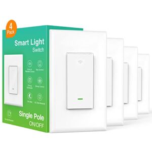 Smart Switch,Smart Wi-Fi Light Switch Compatible with Alexa and Google Assistant 2.4Ghz, Single-Pole,Neutral Wire Required,UL Certified,Remote/Voice Control and Schedule, No Hub Required (4 Pack)