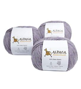 100% Baby Alpaca Yarn Wool Set of 3 Skeins DK Weight – Heavenly Soft and Perfect for Knitting and Crocheting (Heather Lilac, DK)