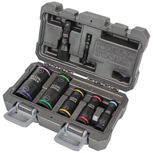 Klein Tools 66070 Impact Socket Set, Impact Driver Flip Socket, Five Sockets with 1/4-Inch Hex and 1/2-Inch Square Socket Adapters, 7-Piece