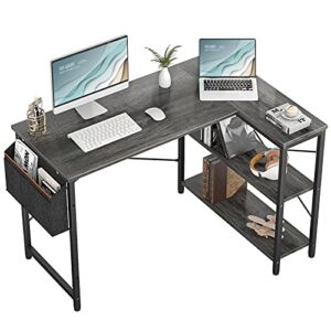 Small L Shaped Computer Desk, Homieasy 47 Inch L-Shaped Corner Desk with Reversible Storage Shelves for Home Office Workstation, Modern Simple Style Writing Desk Table with Storage Bag(Black Oak)
