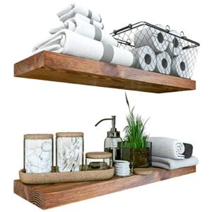 BAOBAB WORKSHOP Wood Floating Shelves Set of 2 – Rustic Shelf 24 inch – Made in Europe – Wide Wooden Wall Shelves for Living Room Bedroom Kitchen Bathroom Farmhouse – Walnut Color – 24″ x 6.7″