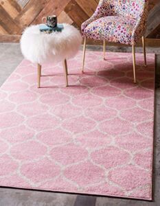 Unique Loom Trellis Frieze Collection Area Rug-Modern Morroccan Inspired Geometric Lattice Design, 6 x 9 ft, Pink/Ivory