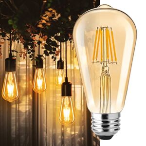 Led Edison Bulbs – 4 Packs E26 Dimmable 60 Watt Equivalent 6W LED Bulbs, 2700K Amber Bulbs Vintage Warm White Light Bulbs, 470 Lumens
