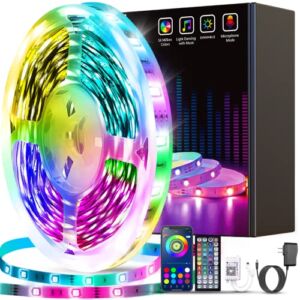 Led Lights for Bedroom, Smart Music Sync LED Strip Lights APP Control with Remote RGB Color Changing Led Lights for Room Kitchen Party Home Decoration (65.6ft)
