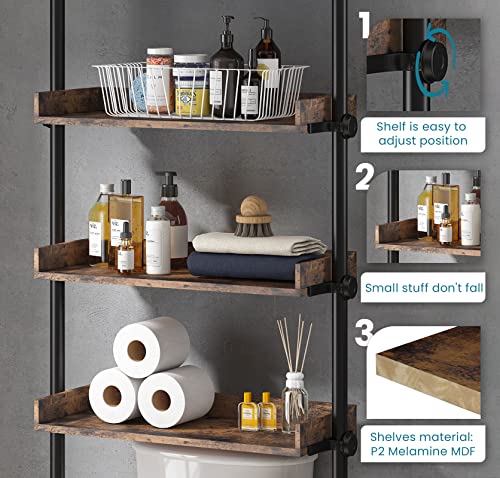 ALLZONE Bathroom Organizer, Over The Toilet Storage, 4-Tier Adjustable Wood Shelves for Small Rooms, Saver Space Rack, 92 to 116 Inch Tall, Narrow Cabinet, Rustic Brown | The Storepaperoomates Retail Market - Fast Affordable Shopping