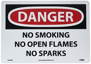 NMC D458RB OSHA Sign, Legend “DANGER – NO SMOKING NO OPEN FLAMES NO SPARKS”, 14″ Length x 10″ Height, Rigid Plastic, Black/Red on White