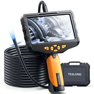 Triple Lens Borescope Inspection Camera, Teslong Professional Endoscope with Light, Digital Video Scope Camera, 16.4ft Waterproof Flexible Cable, Automotive, Home, Wall, Pipe, Car (5″ IPS Screen)