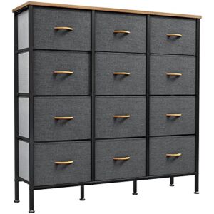YITAHOME Tall Dresser with 12 Drawers – Fabric Storage Tower, Organizer Unit for Bedroom, Living Room, Hallway, Closets & Nursery – Sturdy Steel Frame, Wooden Top & Easy Pull Fabric Bins (Dark Gray)