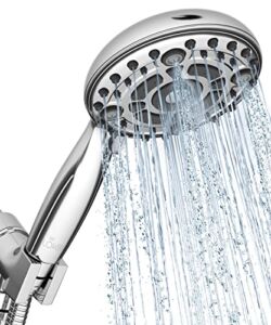 LOKBY 5″ High Pressure Shower Head with Handheld 6-settings – Removable Hand Held Showerhead – Detachable Spray Shower Heads 59″ Stainless Steel Hose, Bracket, Teflon Tape, Rubber Washers