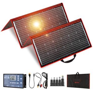 DOKIO 300W 18V Portable Solar Panel Kit (ONLY 0.9in Thick) Folding Solar Charger with 2 USB Outputs for 12v Batteries/Power Station AGM LiFePo4 RV Camping Trailer Car Marine