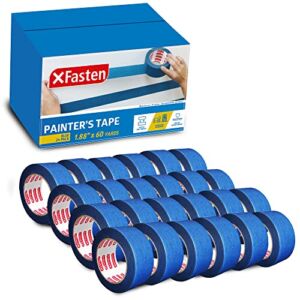 XFasten Blue Painters Tape Bulk, 1.88 Inch x 60 Yards, 1440 Yards Total (24-Pack) Blue Painters Masking Tape Bulk – Sharp Edge Line Technology, Produces Sharp Lines | Residue-Free Wall Trim Tape