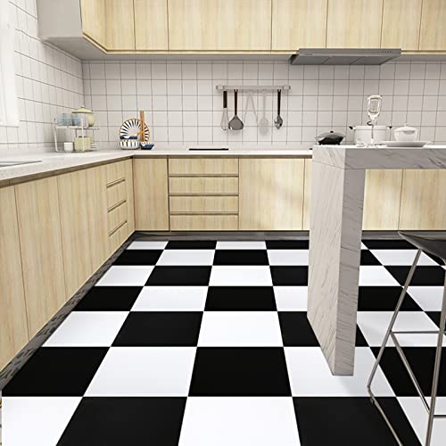 Vinyl Flooring Peel and Stick Floor Tile/Coverings 12in×12in Easy to Install and Waterproof for Bathroom and Kitchen (10 PCS, Black and White) | The Storepaperoomates Retail Market - Fast Affordable Shopping