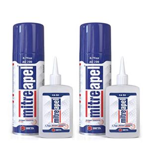 MITREAPEL Super CA Glue (2 x 1.7 oz) with Spray Adhesive Activator (2 x 6.7 fl oz) – Crazy Craft Glue for Wood, Plastic, Metal, Leather, Ceramic – Cyanoacrylate Glue for Crafting & Building (2 Pack)
