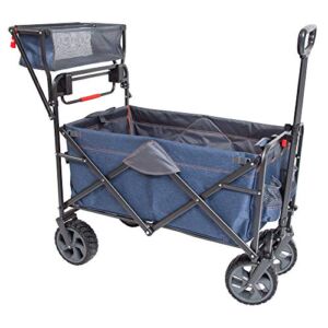 MacSports Utility Wagon Outdoor Heavy Duty Folding Cart Push Pull Collapsible with All Terrain Wheels and Handle Portable Lightweight Adjustable Folded Cart Landscape Wagon (Denim Blue)