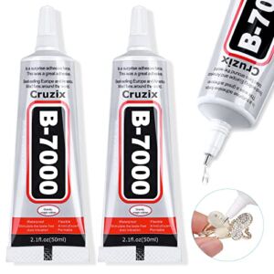 B-7000 Super Adhesive Glue, Industrial Strength B7000 Glues Paste for Rhinestones Crafts, Clothes Shoes, Fabric, Jewelry Making, Cell Phones, Tablet, Wood, Rubber, Leather Textile (2×50 ml/2.1 oz)