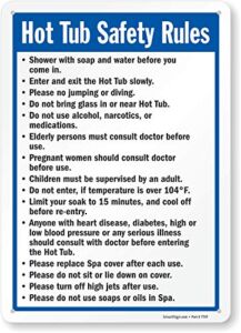 SmartSign-S-4896-Pl “Hot Tub Safety Rules” Sign | 10″ x 14″ Plastic – Black/Blue on White
