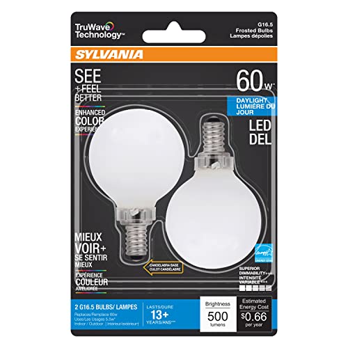 Sylvania LED TruWave Natural Series Décor G16.5 Light Bulb, 60W Equivalent Efficient 5.5W, Candelabra Base, Dimmable, Frosted, 5000K, Daylight – 2 Pack (40801) | The Storepaperoomates Retail Market - Fast Affordable Shopping