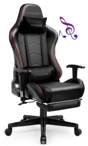 GTRACING Gaming Chair with Footrest, Bluetooth Speakers Ergonomic Carbon Fiber Leather High Back Music Video Game Chair Heavy Duty Computer Office Desk Chair,Black