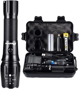 PHIXTON Rechargeable High Lumens Tactical Handheld Flashlight, Super Bright 5000 lumen XM L2 LED Tac Flash Light Linterna, Long Lasting,Zoomable,Waterproof,Shockproof,For emergency Camping Accessories