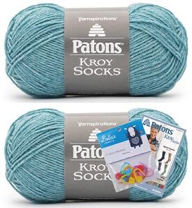 Patons Kroy Socks Yarn 2-Pack Bundle with Bella’s Crafts Stitch Markers (Saltwater)