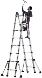 NIVOK Ladders Aluminum Telesladder Portable a Frame Folding Ladder with Stabilizing Bar Multi Purpose Extension Ladder for Home Roofing Business