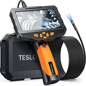 Teslong Dual Lens Inspection Camera with Light, Digital Industrial Borescope, Video Endoscope, Scope Camera, 5″ IPS Screen, 16.4ft Flexible Probe, 1080p, Tool for Home, Pipe, Automotive (Waterproof)